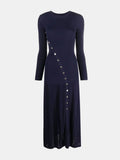Openwork Round Neck Long Sleeve Sweater Dress - felvior