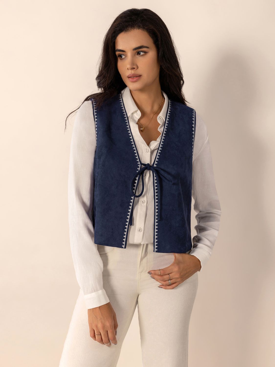 Tied Contrast Trim Vest - felvior