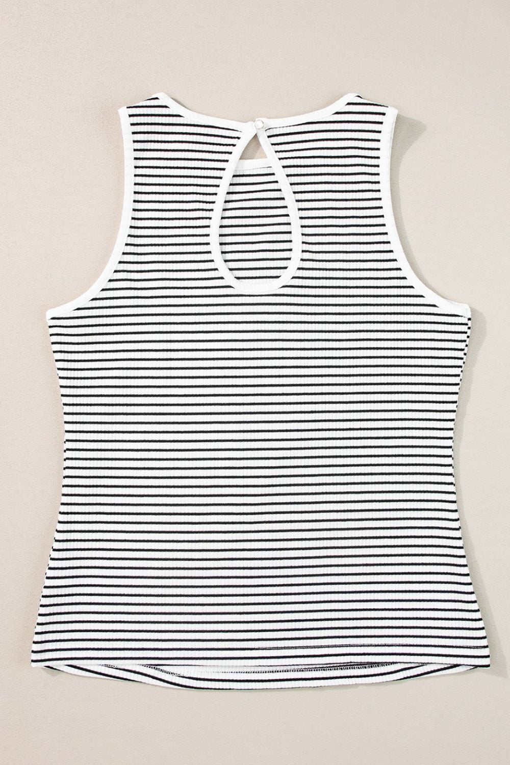 Striped Ribbed Round Neck Tank - felvior