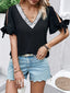 V-Neck Bow Short Sleeve Blouse