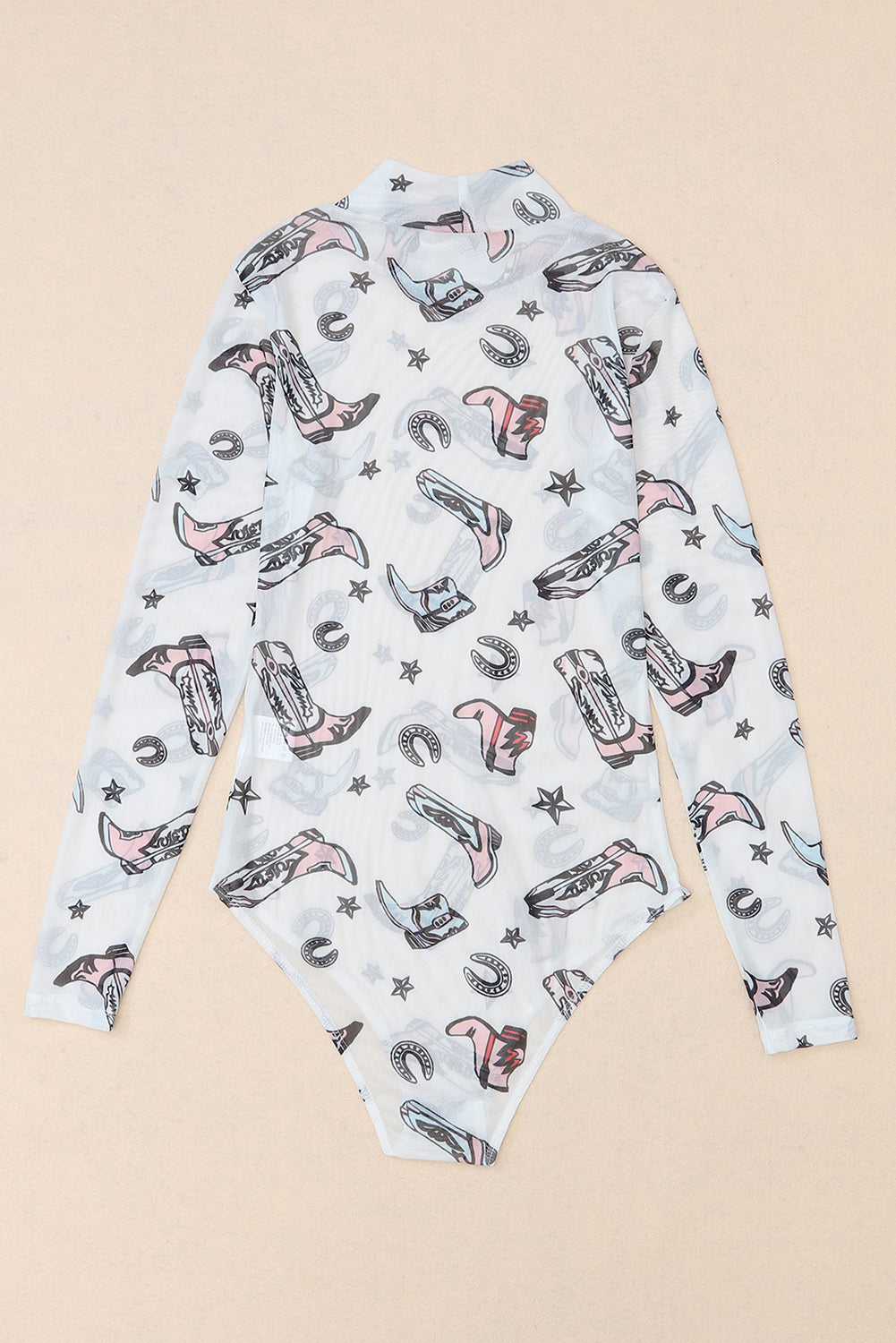 Printed Mock Neck Long Sleeve Bodysuit - felvior