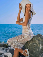 Hollow Out Round Neck Sleeveless Cover-Up Dress