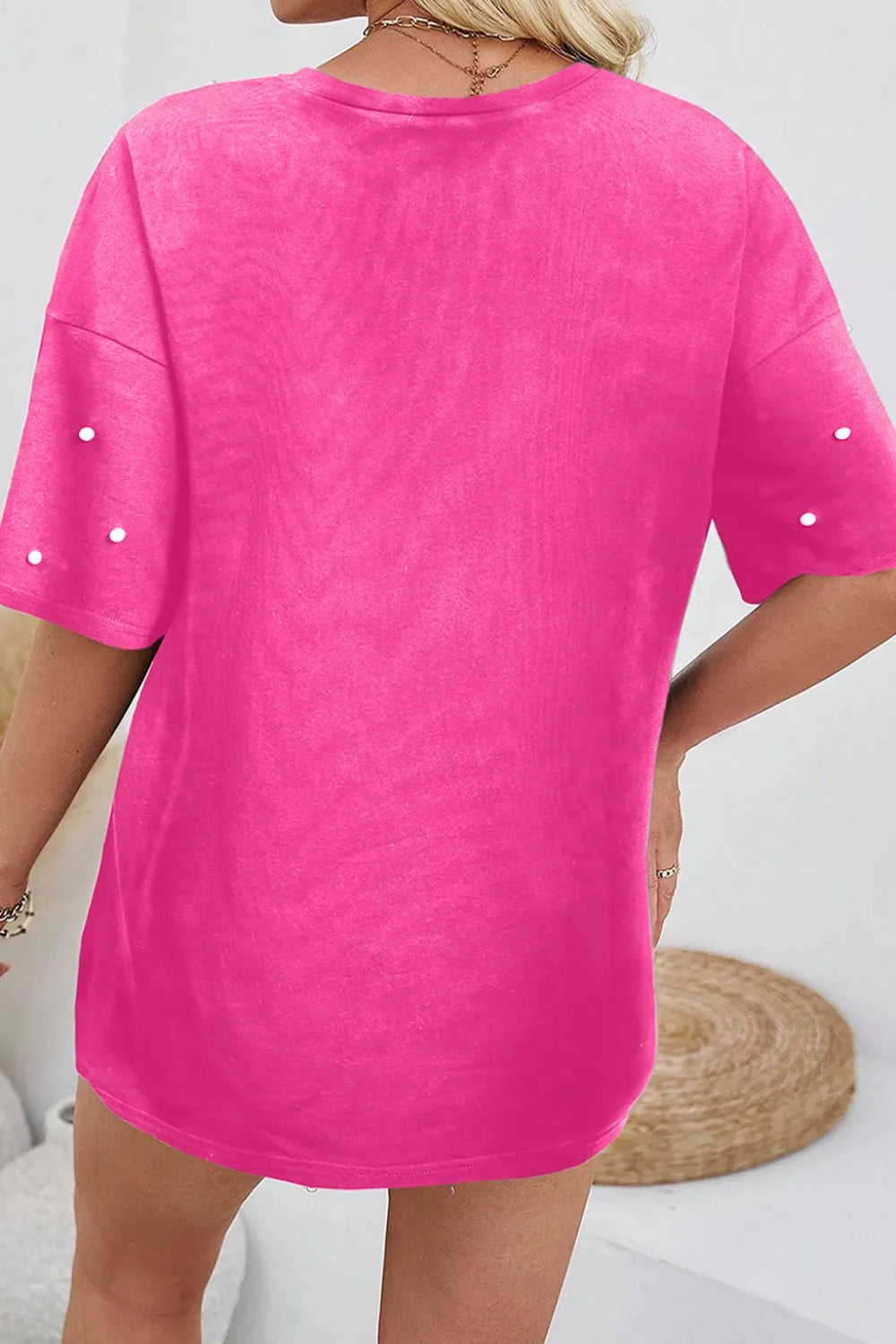 Pearl Detail Round Neck Half Sleeve T-Shirt