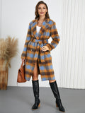 Tied Plaid Collared Neck Coat - felvior