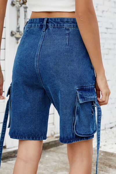 Washed Cargo Denim Shorts - felvior
