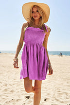 Davi & Dani Smocking Halter Neck Tie Open Back Mini Dress