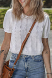 Openwork Round Neck Short Sleeve Knit Top - felvior
