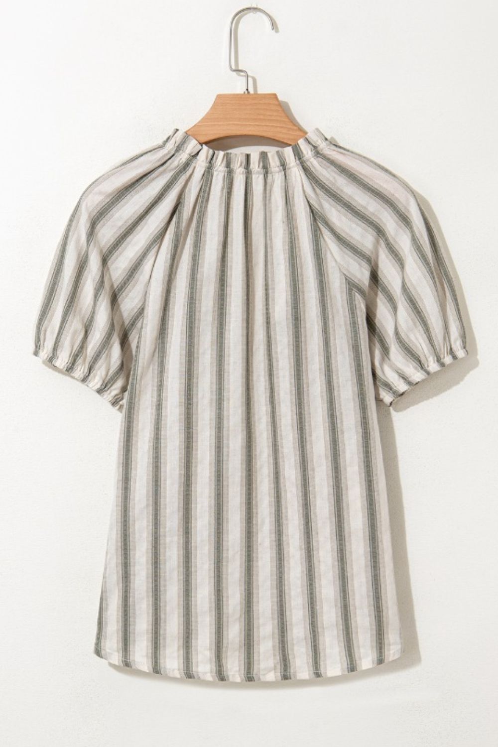 Stripe Frilled Tie Neck Short Sleeve Blouse