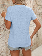Eyelet Round Neck Short Sleeve Top