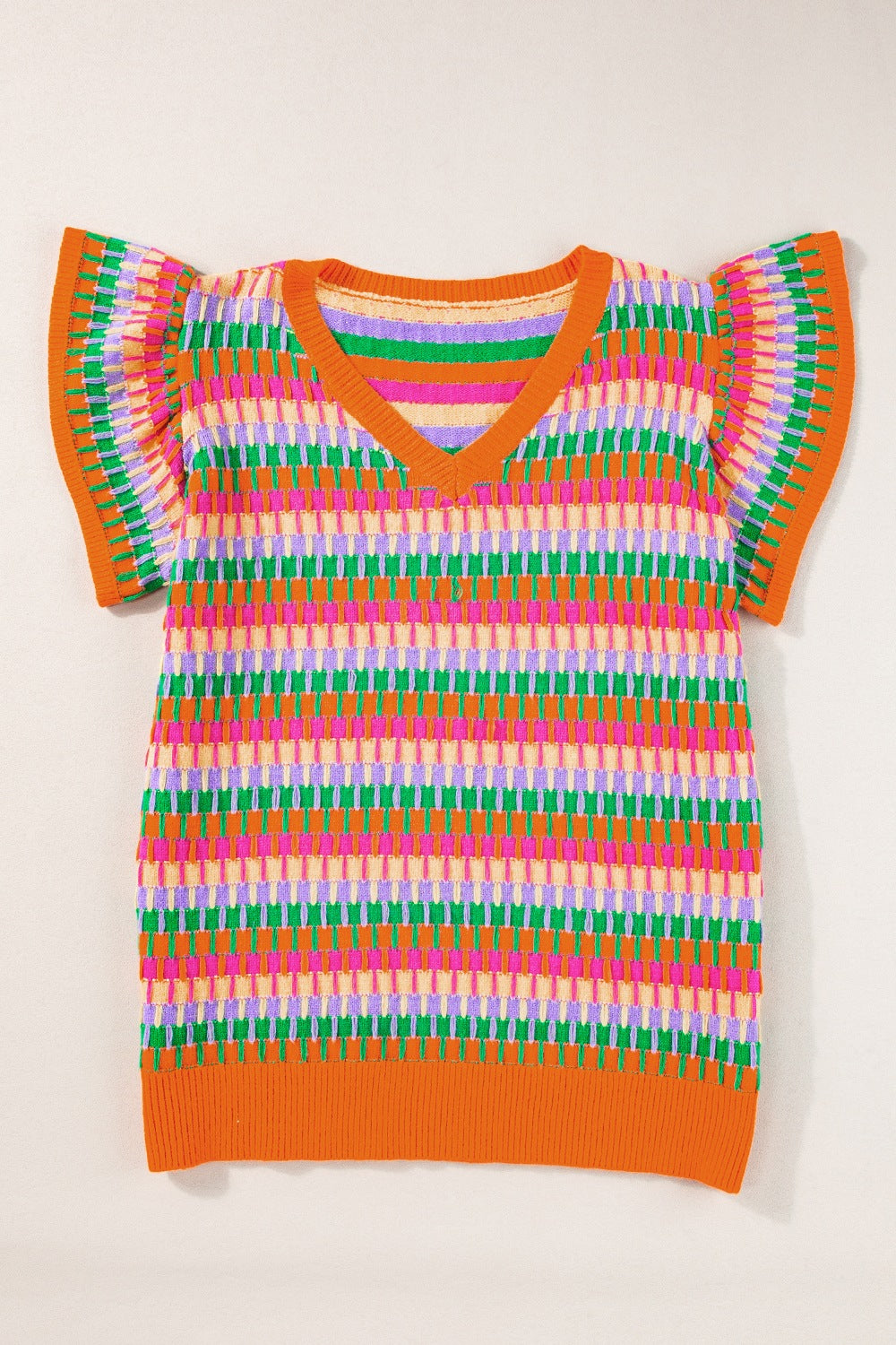 Contrast Striped V-Neck Knit Top - felvior