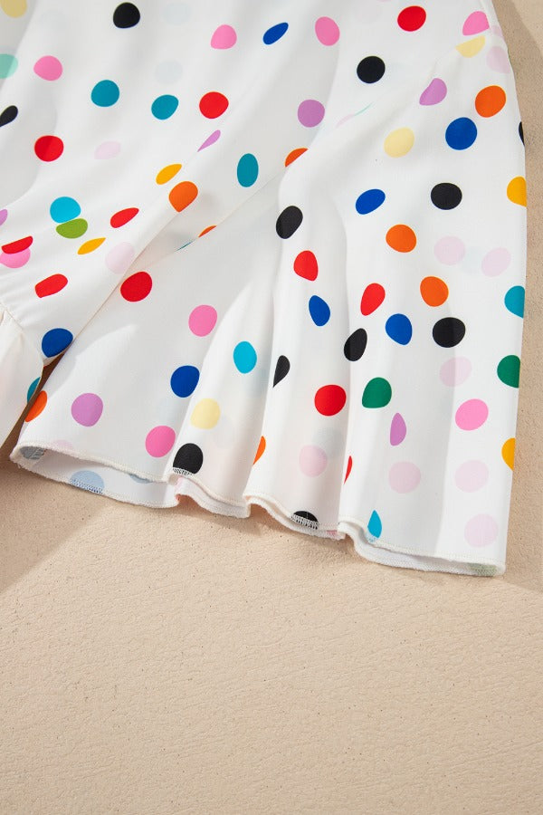 Polka Dot Short Sleeve Tiered Ruffled Babydoll Blouse