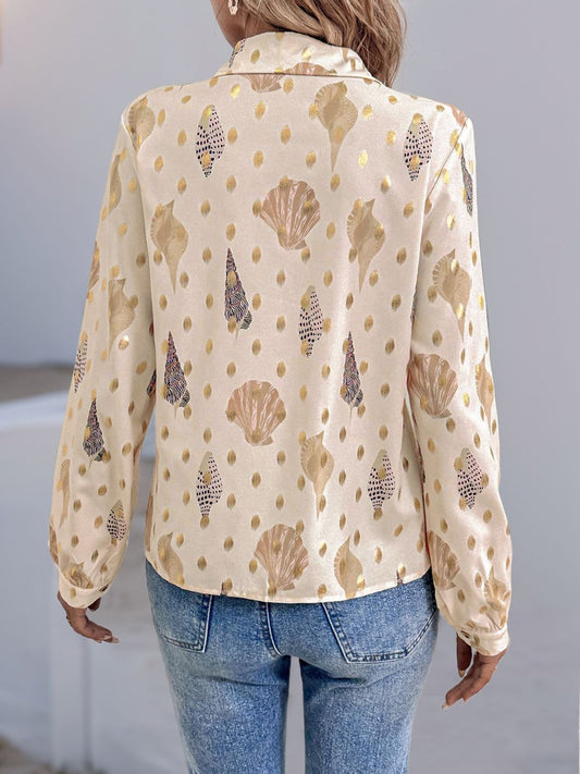 Perfee Printed Collared Neck Long Sleeve Shirt - felvior