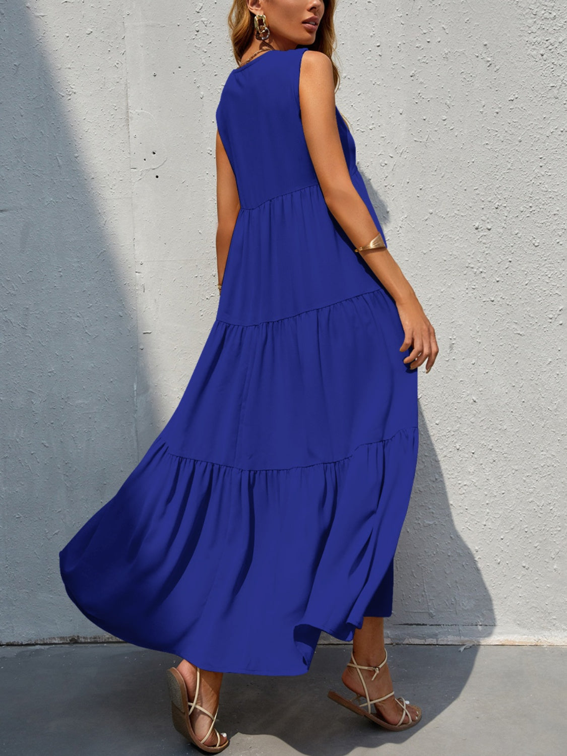 FAM-FAM Tiered V-Neck Sleeveless Dress - felvior