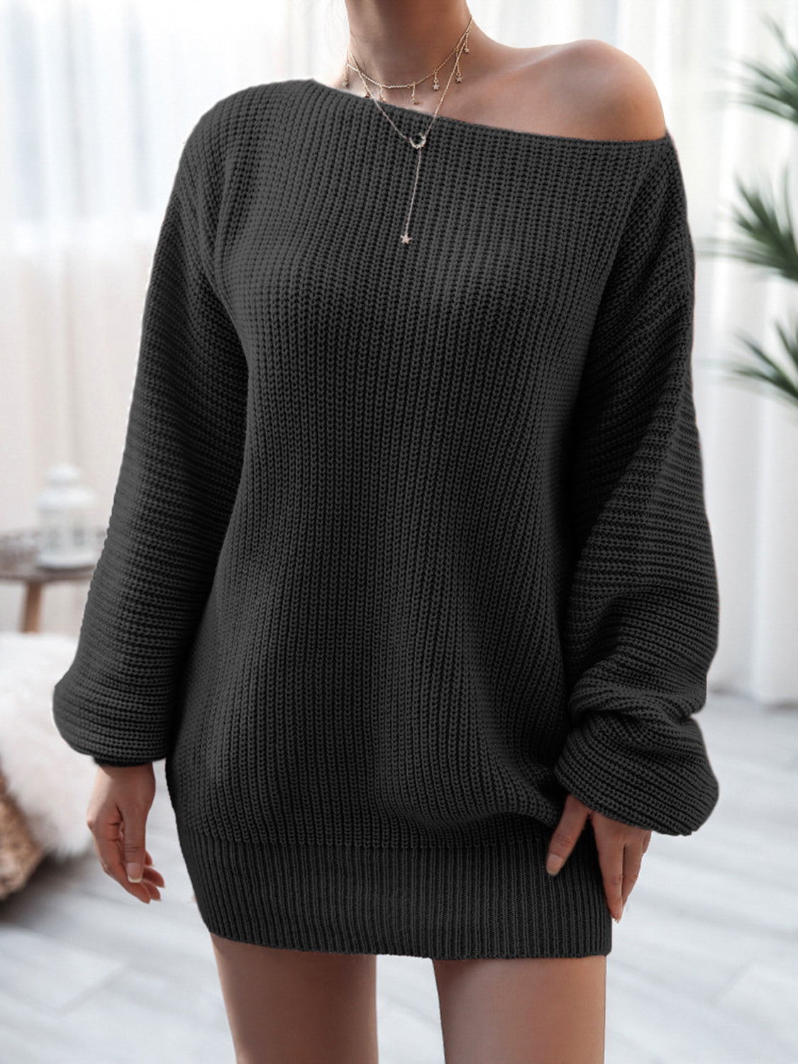 Rib-Knit Mini Sweater Dress - felvior