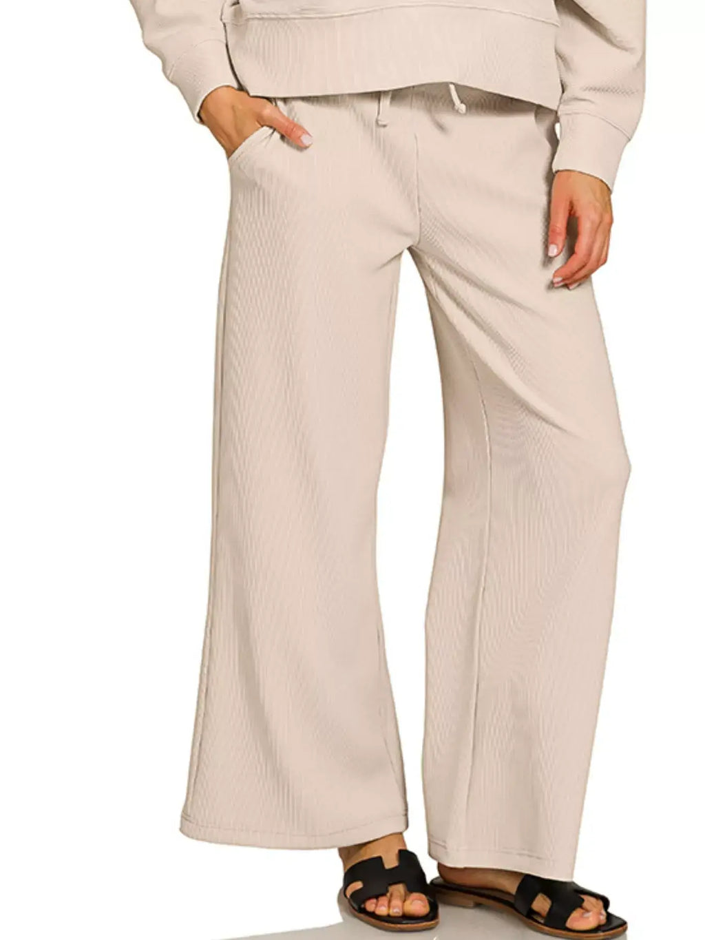 Zenana Ribbed Round Neck Pullover and Drawstring Pants Set