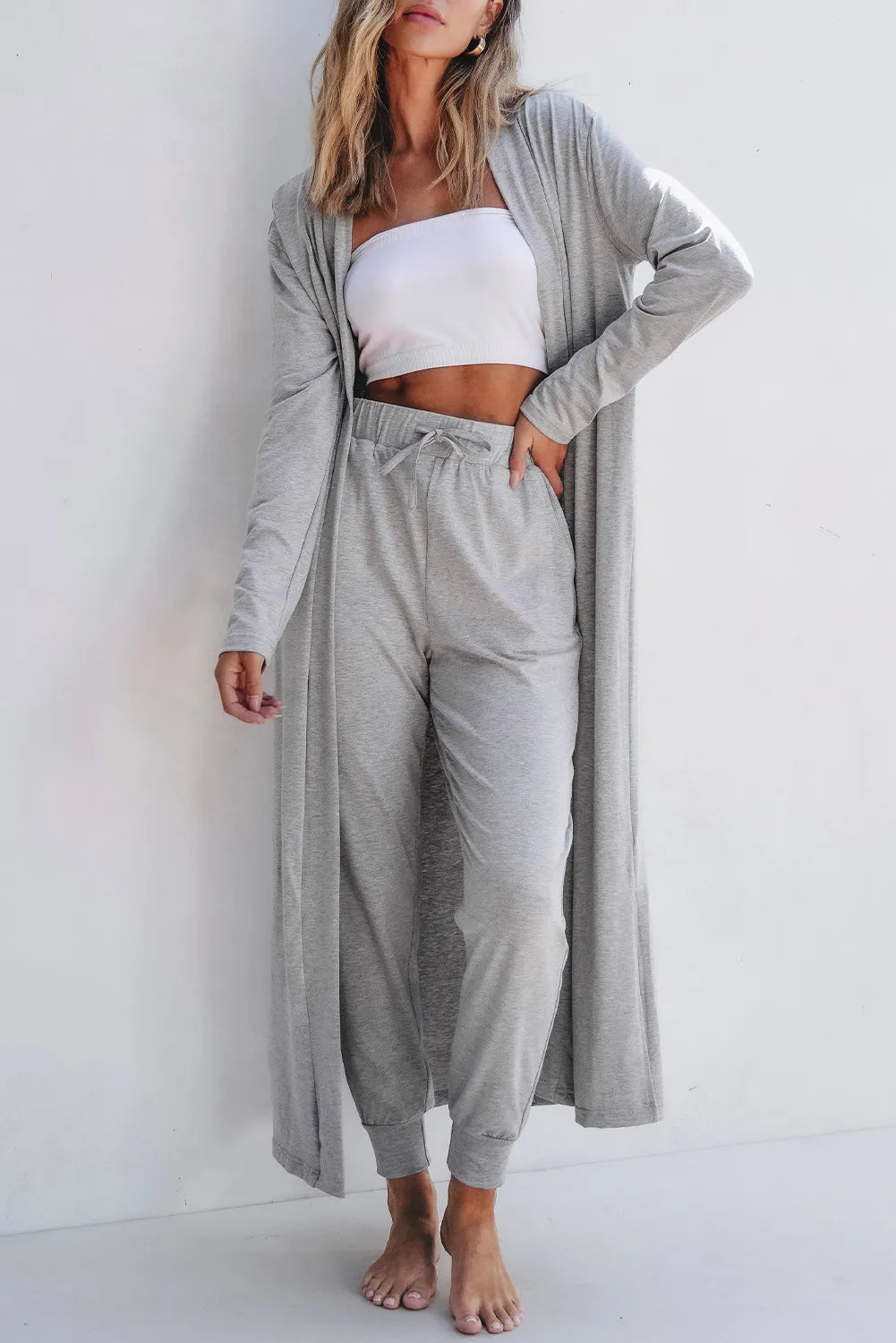 Open Front Long Sleeve Cardigan and Pants Lounge Set Main image