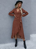 Surplice Neck Ruffled Midi Dress - felvior
