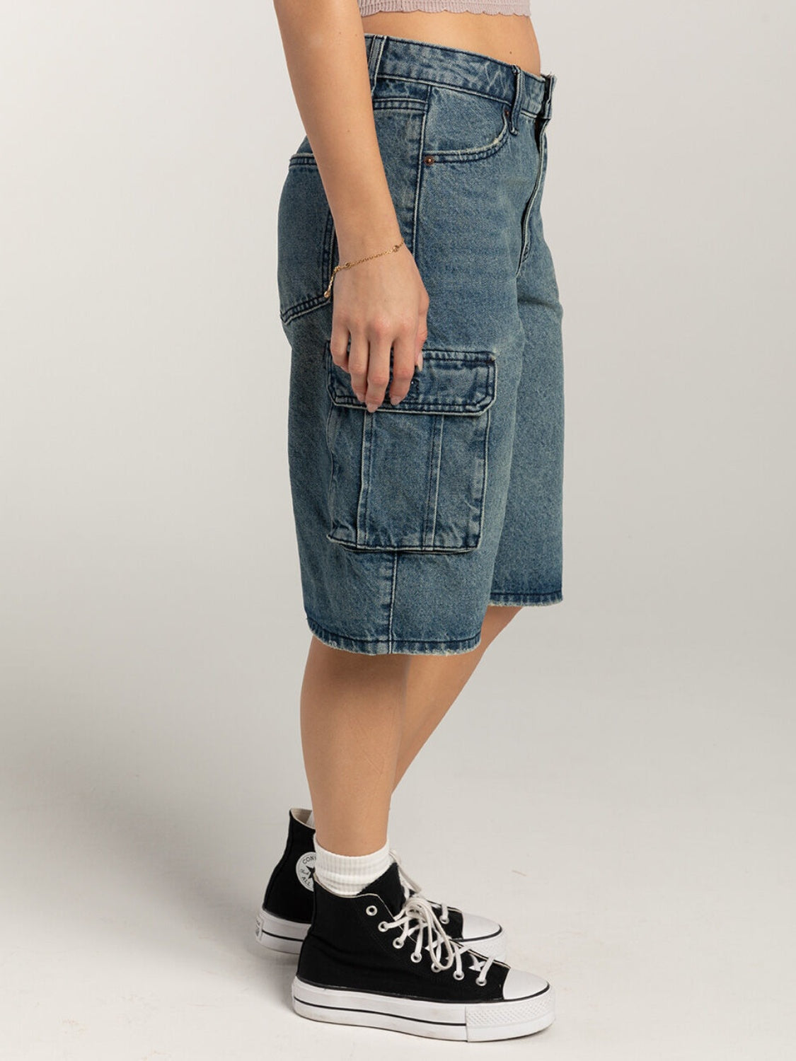 Mid-Rise Waist Denim Shorts with Pockets - felvior
