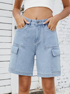 High Waist Denim Shorts with Cargo Pockets