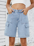 High Waist Denim Shorts with Cargo Pockets - felvior