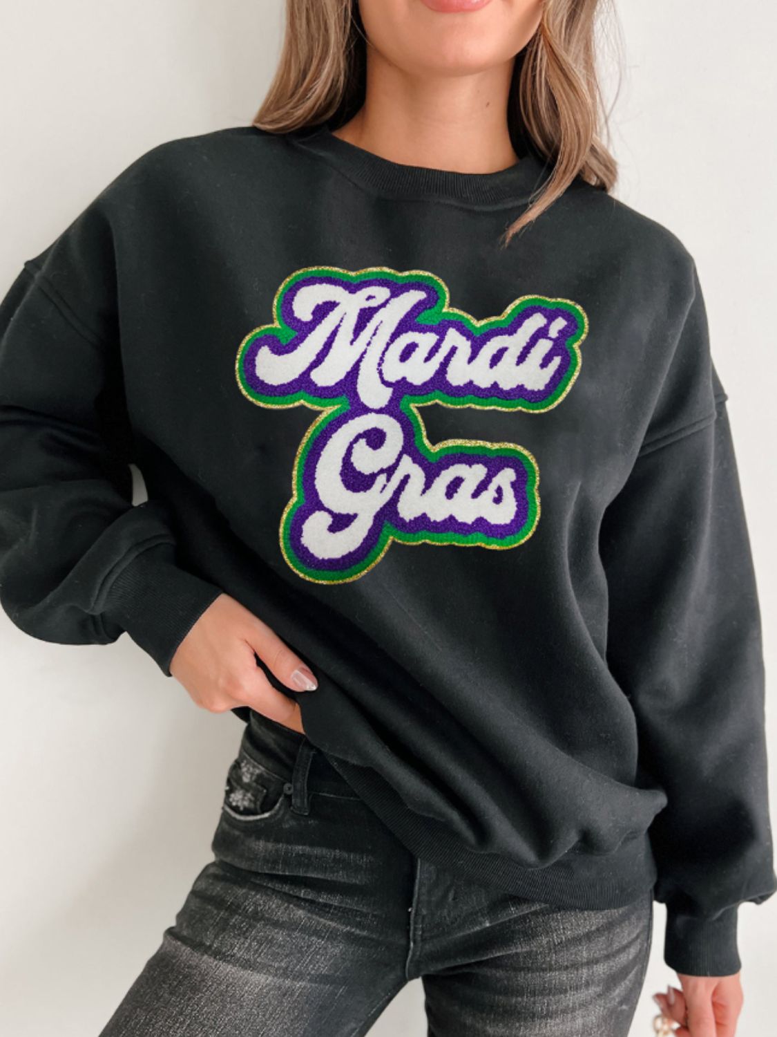 MARDI GRAS Round Neck Drop Shoulder Sweatshirt Hauptbild