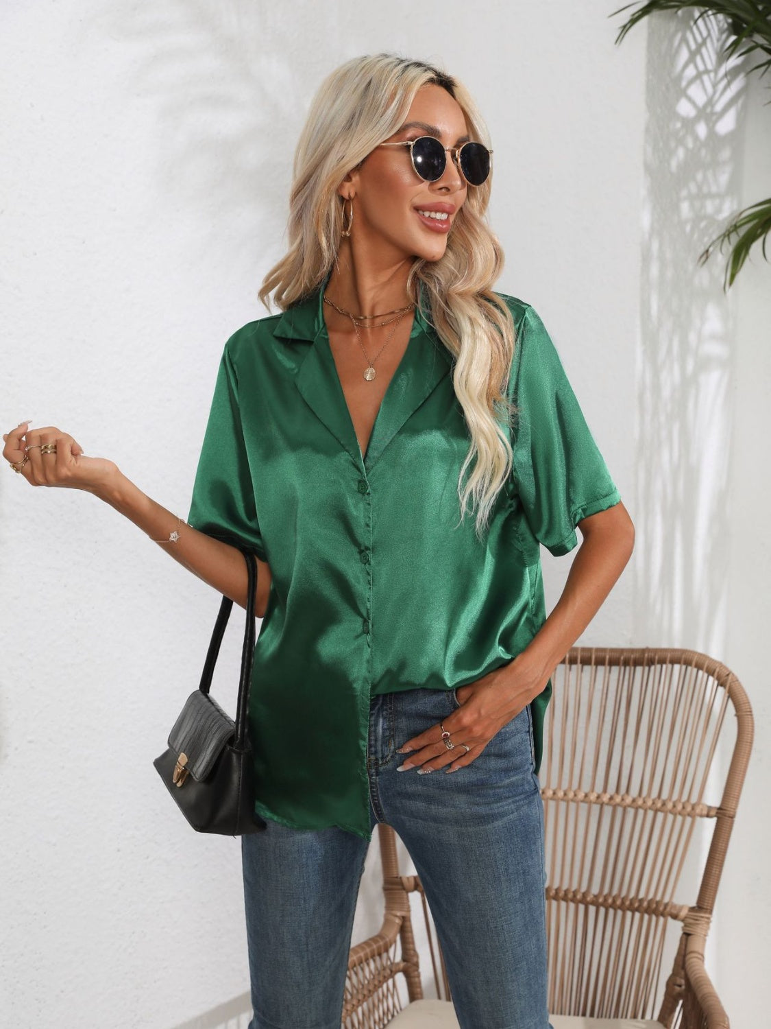 Button Down Short Sleeve Shirt - felvior