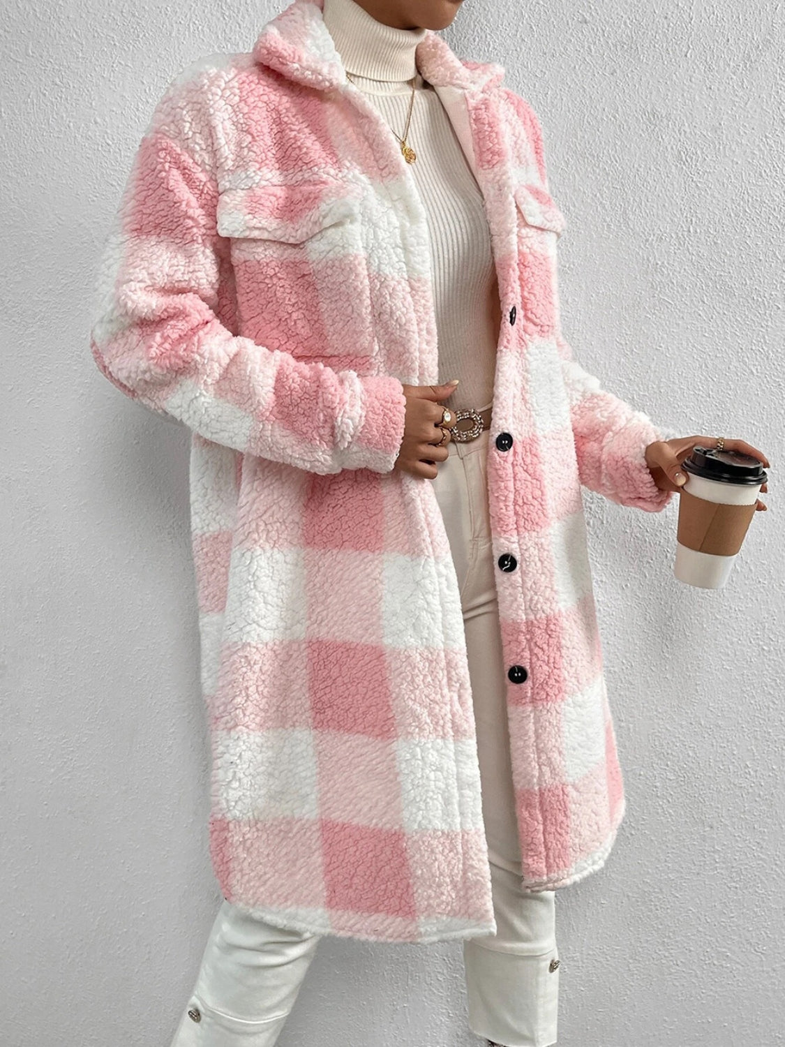 Plaid Collared Neck Button Down Coat - felvior