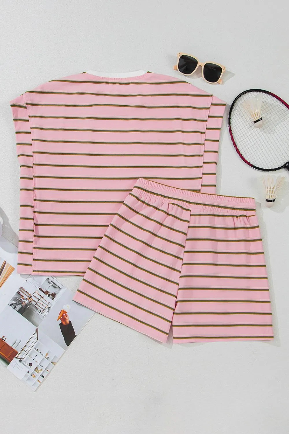 Stripe Wide Short Sleeve Tee and Short Set
