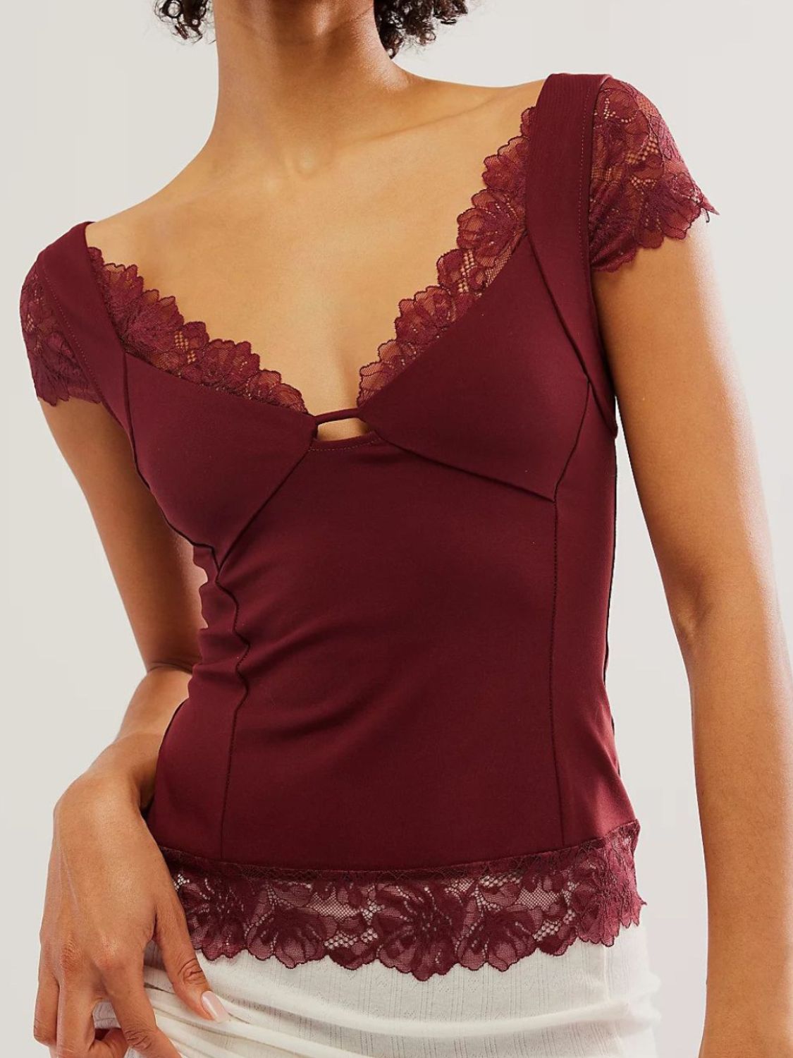 Lace Detail V-Neck Cap Sleeve Top Main image