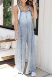 Frayed Exposed Seam Wide Leg Denim Overalls - felvior