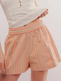 Striped Elastic Waist Shorts - felvior