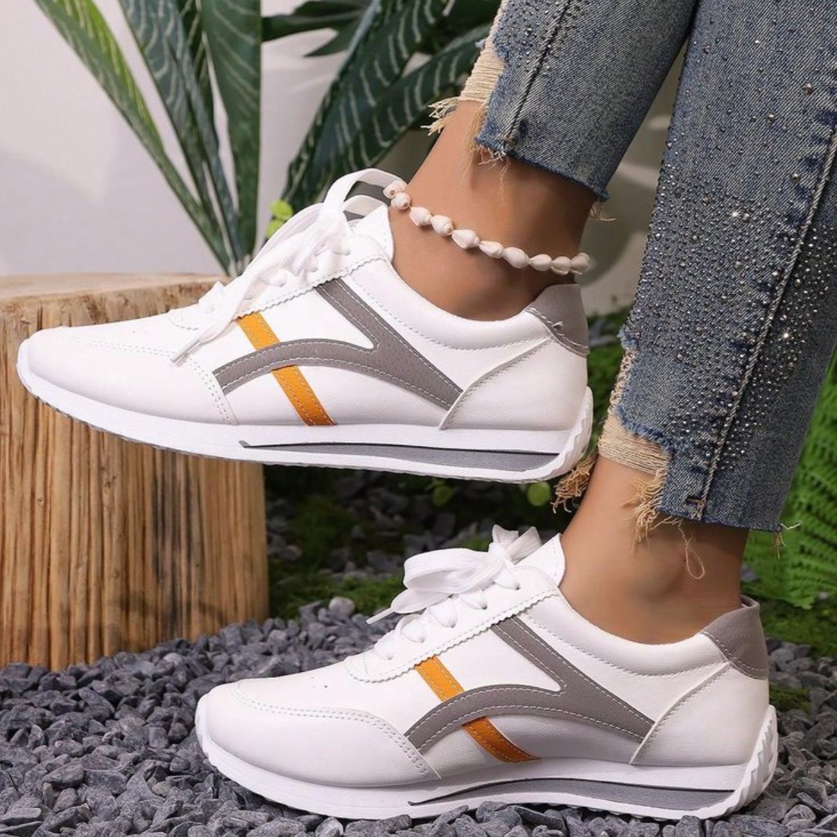 Lace Up Contrast Sneakers - felvior