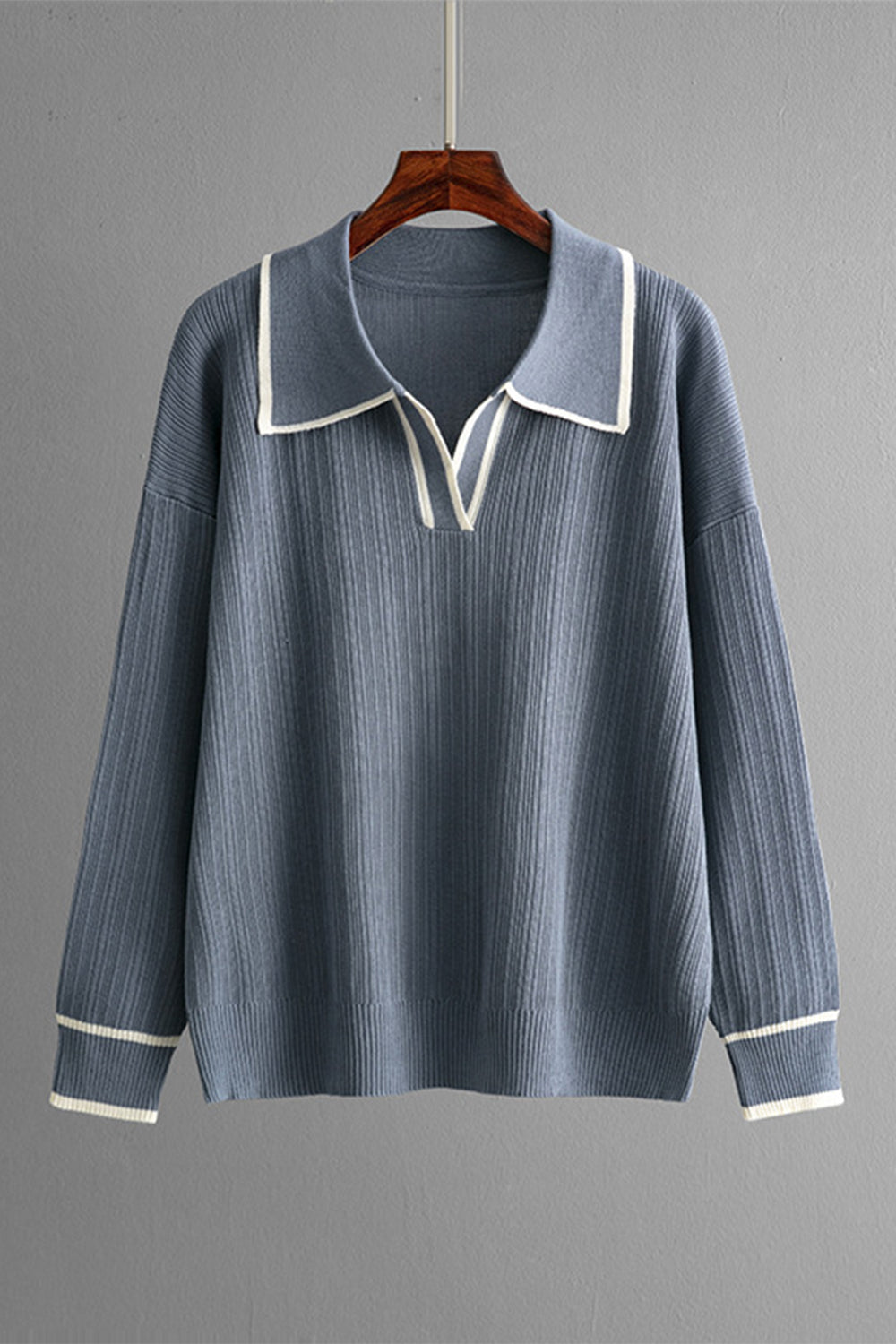Contrast Trim Johnny Collar Top and Drawstring Pants Sweater Set - felvior