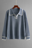 Contrast Trim Johnny Collar Top and Drawstring Pants Sweater Set - felvior