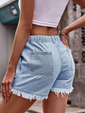 Drawstring Raw Hem Denim Shorts - felvior