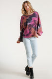Umgee Full Size Tie Dye Round Neck Long Balloon Sleeve Top Plus Size - felvior