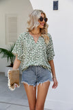 Leopard Notched Half Sleeve Blouse - felvior