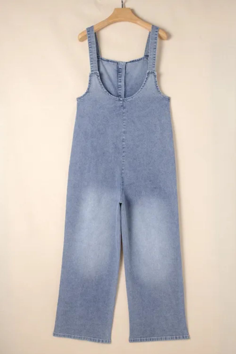 Wide Strap Denim Overalls with Pockets - felvior