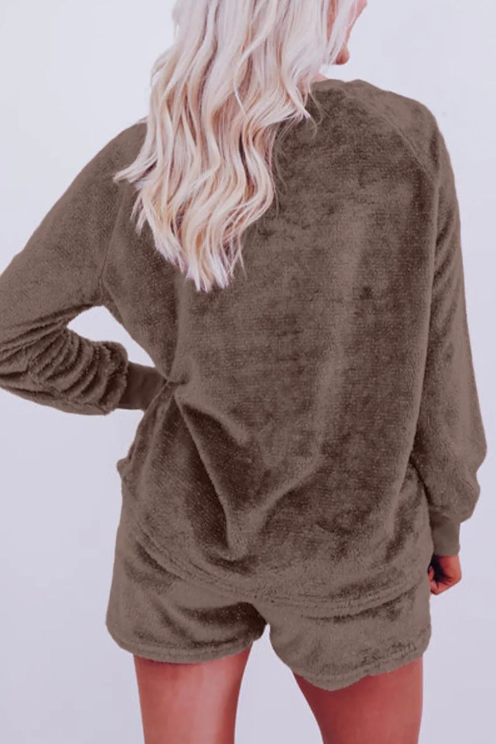 Round Neck Long Sleeve Top and Shorts Lounge Set Secondary image