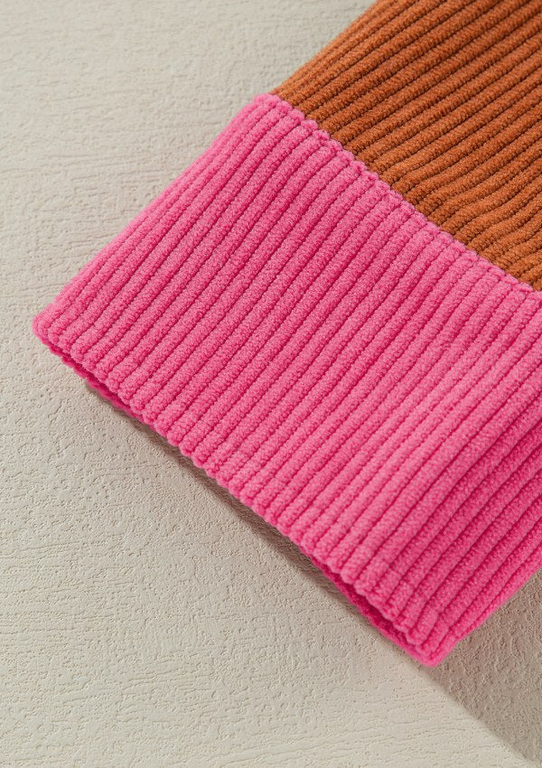 Color Block Curved Hem Corduroy Shacket with Pocket