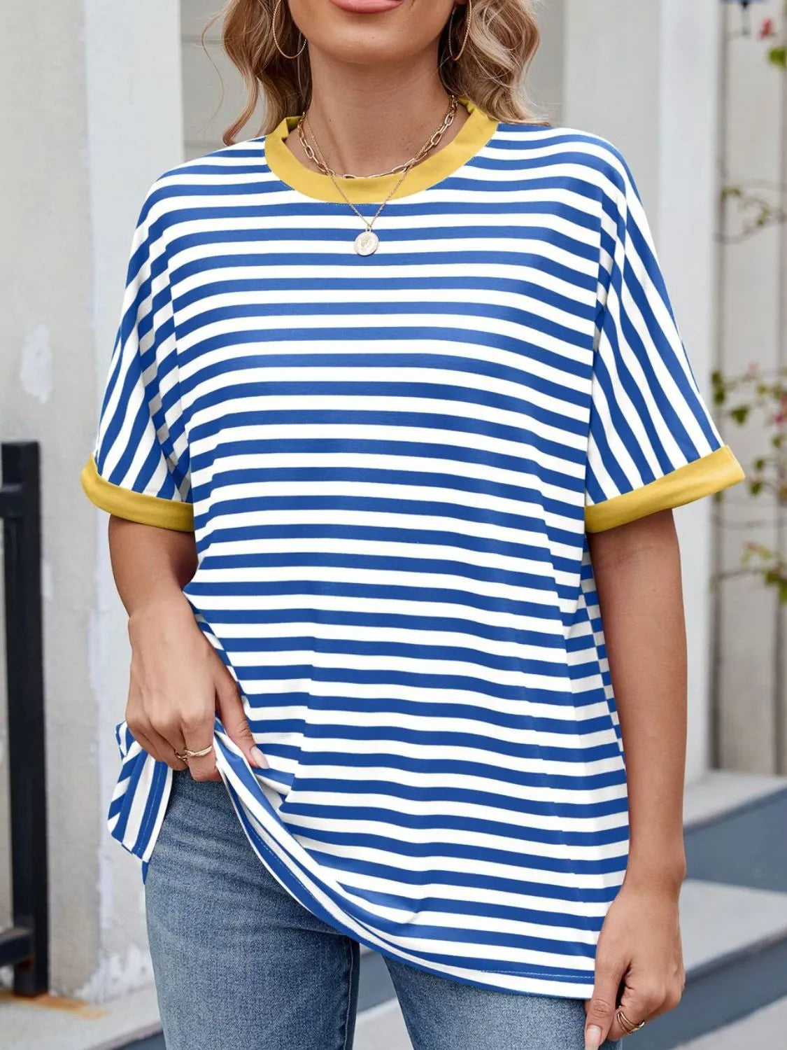 Striped Round Neck Half Sleeve T-Shirt