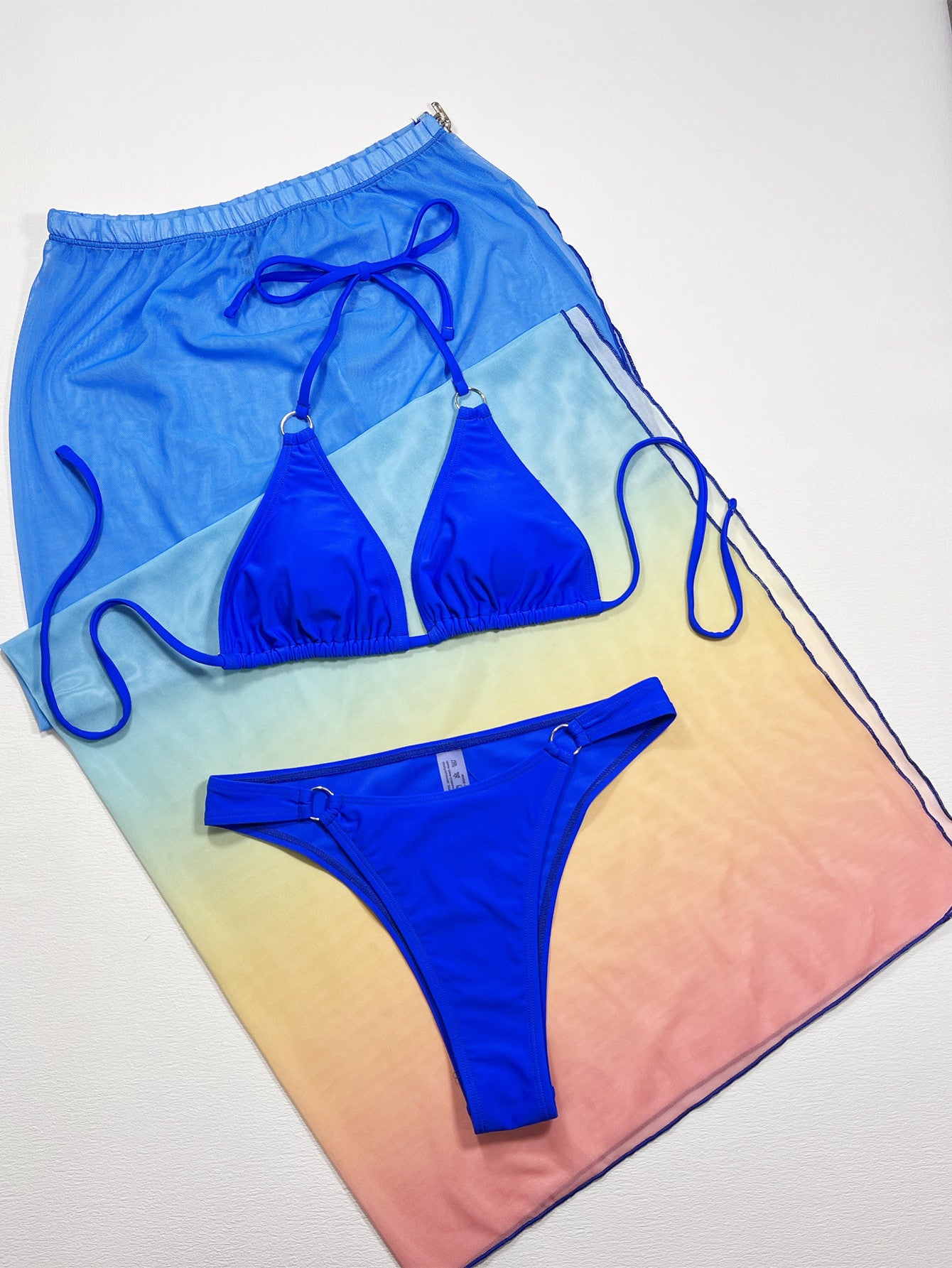 Gradient Halter Neck Three-Piece Swim Set - felvior