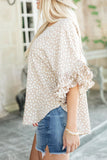 Printed Round Neck Ruffled Half Sleeve Blouse - felvior