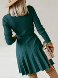 Surplice Neck Tie Front Pleated Sweater Dress - felvior