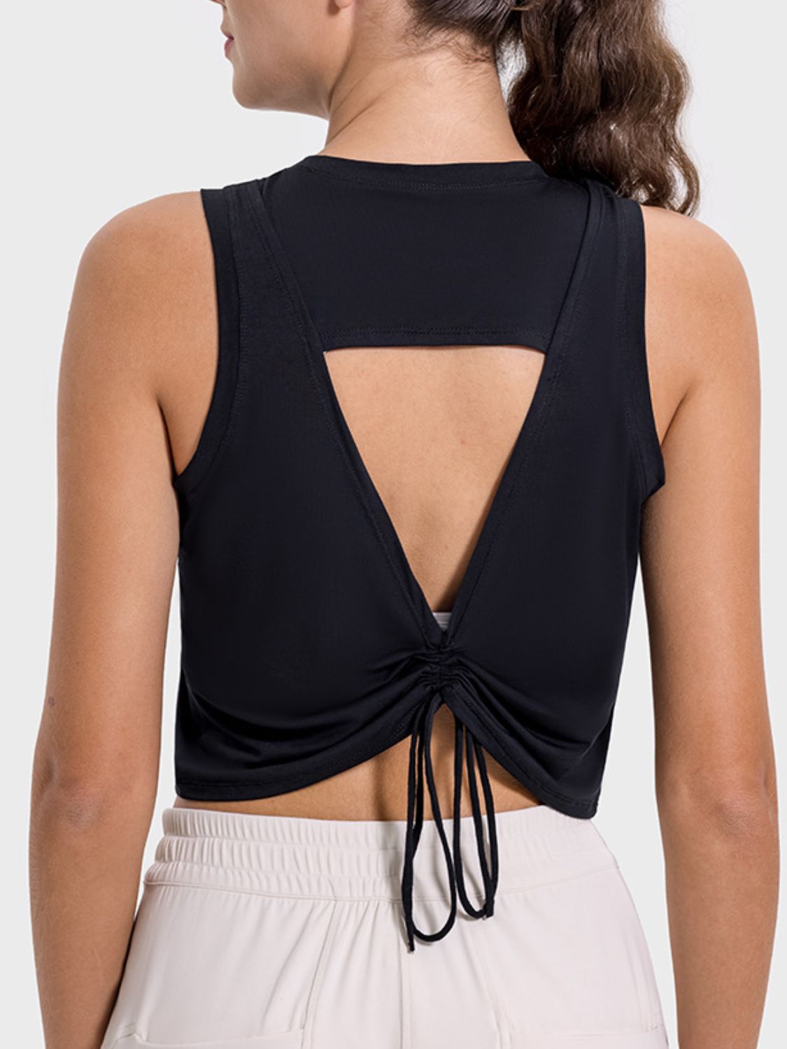 Millennia Drawstring Cutout Round Neck Active Tank - felvior