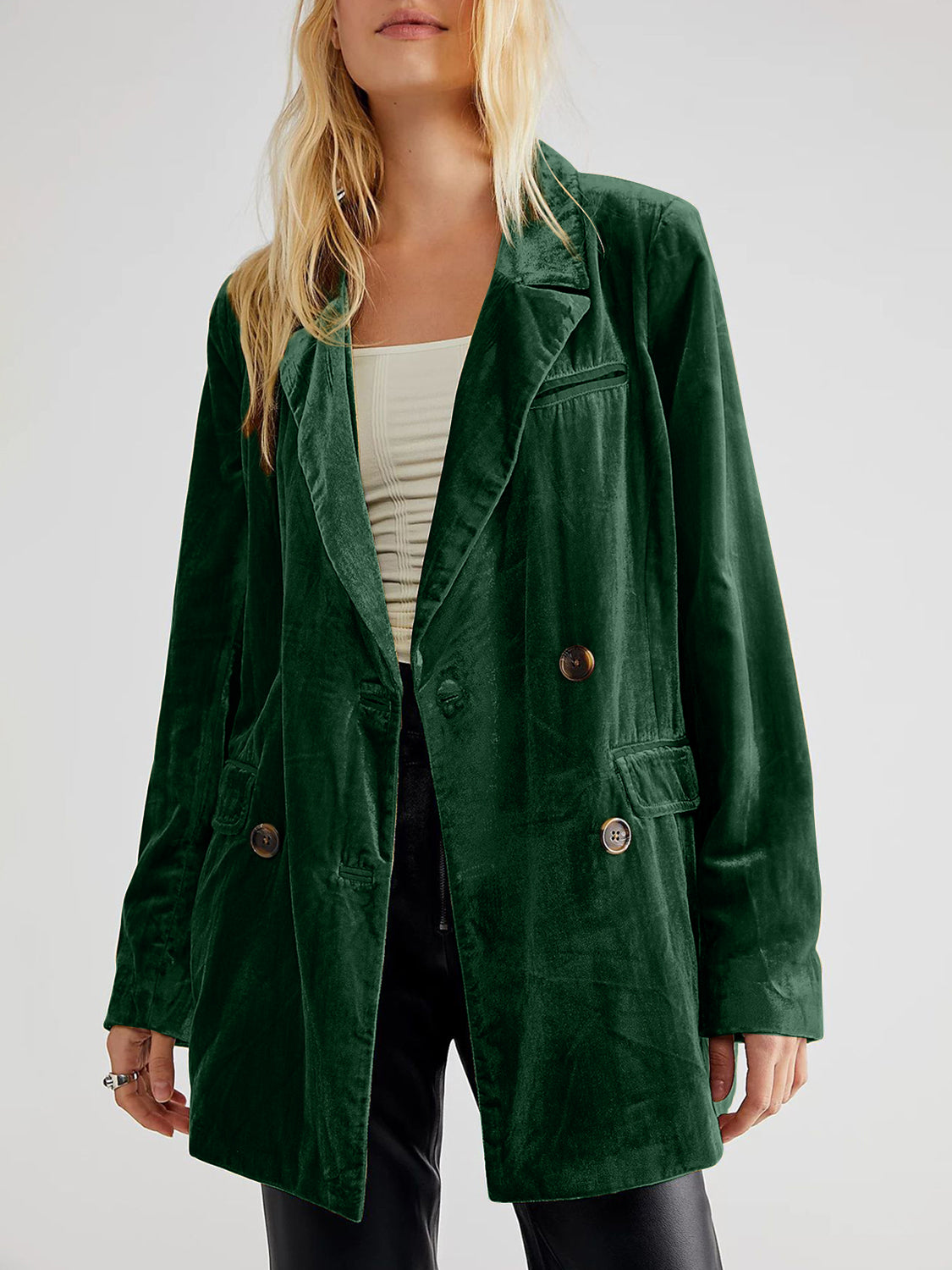 Lapel Collar Long Sleeve Blazer with Pockets - felvior