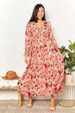 Double Take Floral Frill Trim Flounce Sleeve Plunge Maxi Dress - felvior