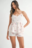 MABLE Stripe Embroidered Peplum Cami and Shorts Set - felvior