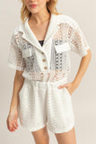 HYFVE Crochet Button Front Short Sleeve Romper - felvior