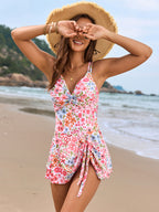 Twisted Front Crisscross Double Spaghetti Strap One-Piece Swimwear